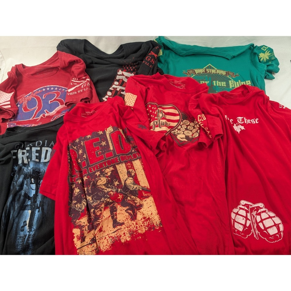Lot of 7 Mens Grunt Style M Size T-Shirts Patriotic Medium